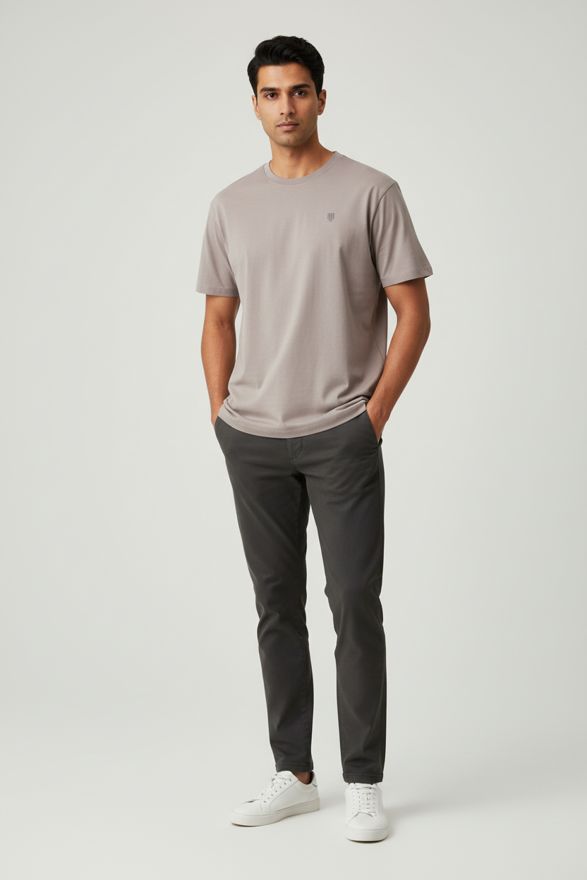 HAViT Men's Crew Neck T-Shirt – Mushroom – Indian Male Model