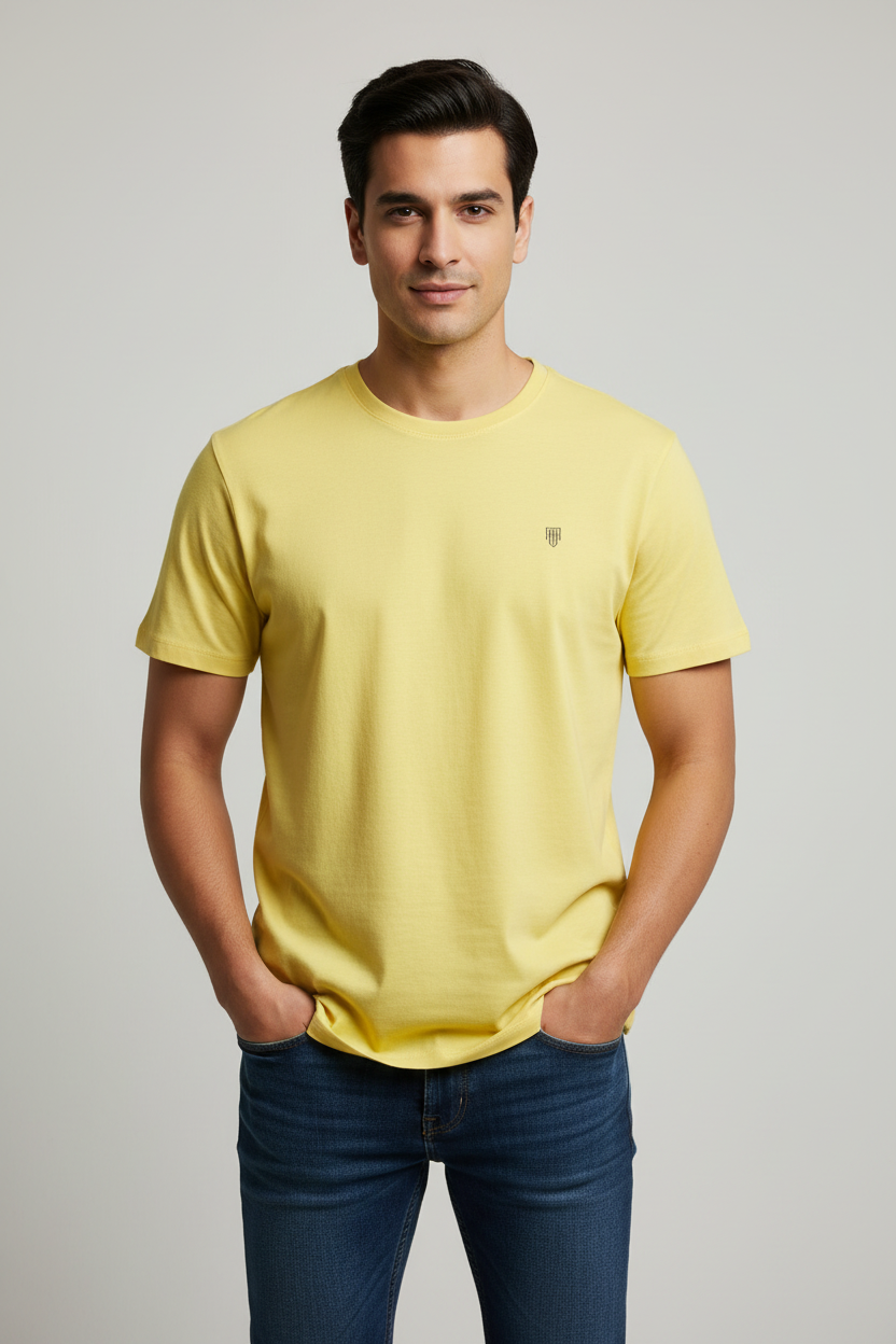 HAViT Men's Crew Neck T-Shirt – Yellow – Indian Male Model