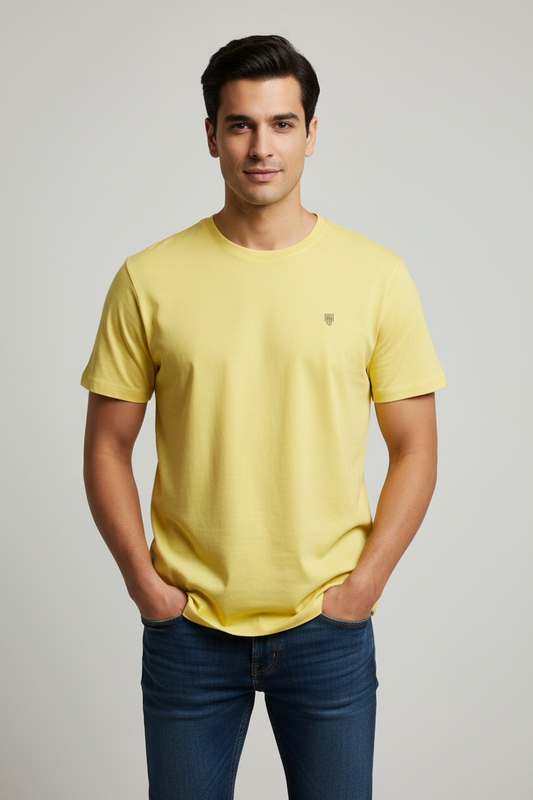 HAViT Men's Crew Neck T-Shirt – Yellow – Indian Male Model