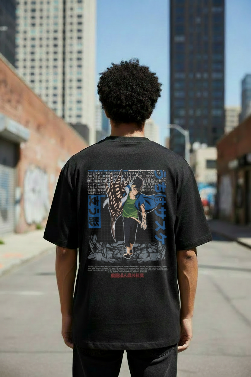 Male model wearing Kawaki – Karma Awakened oversized t-shirt - back view