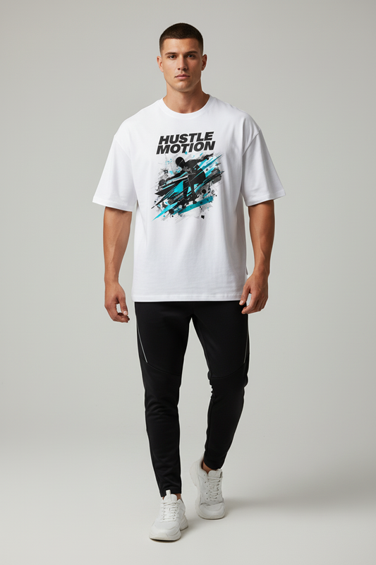 Model wearing Hustle Motion Oversized Terry T-Shirt