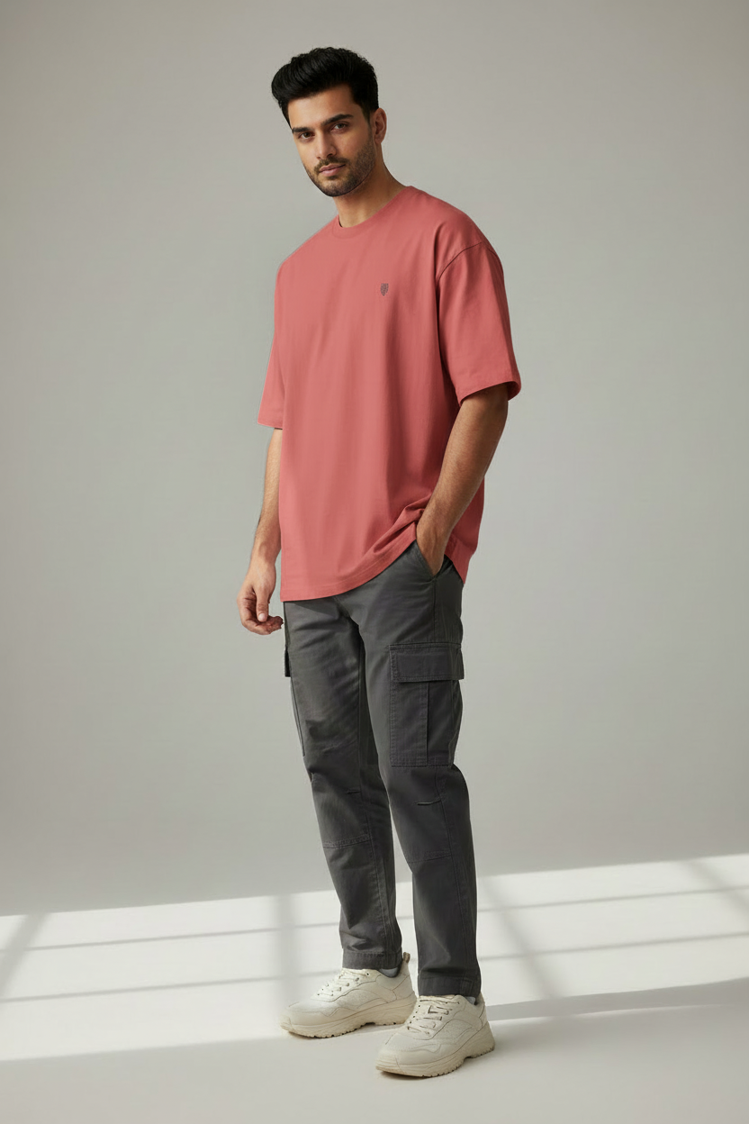 HAViT Classic Oversized T-Shirt – Coral – Indian Male Model
