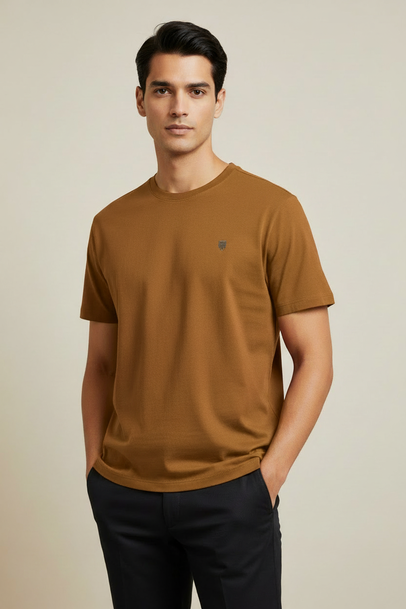 HAViT Men's Crew Neck T-Shirt – Mustard Yellow – Indian Male Model