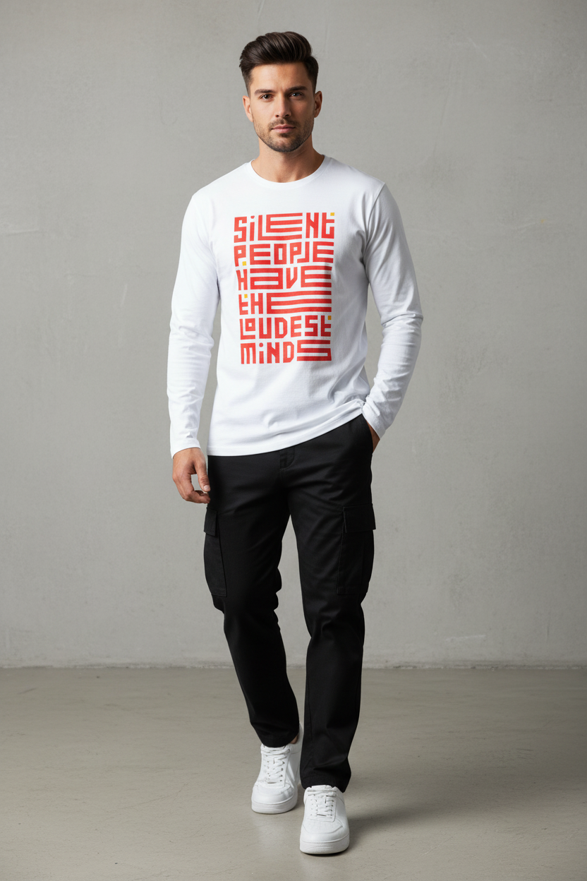 Model wearing Silent People Loud Minds Full Sleeve T-Shirt