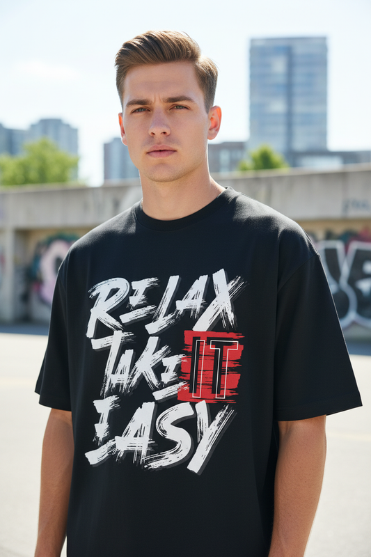 Male model wearing Relax. Take It Easy oversized t-shirt