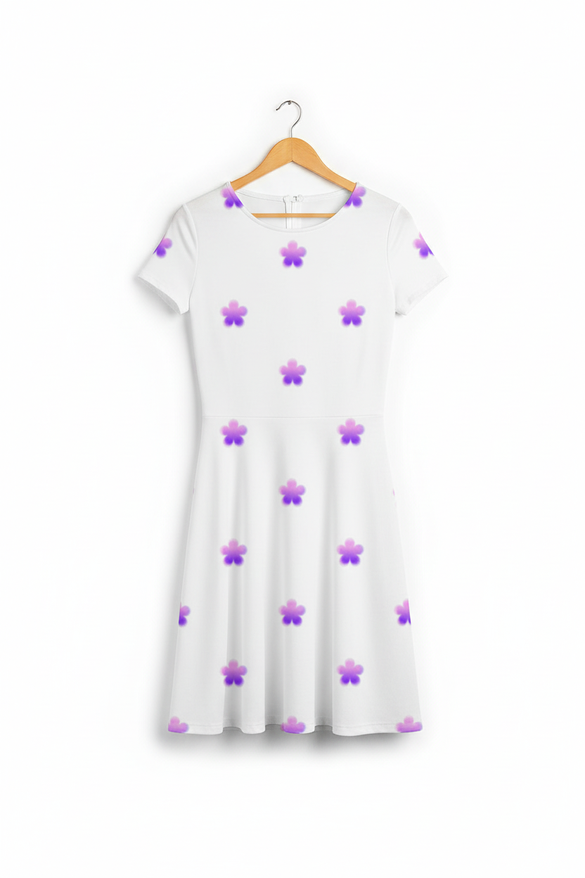 Watercolour bloom A-line dress on wooden hanger