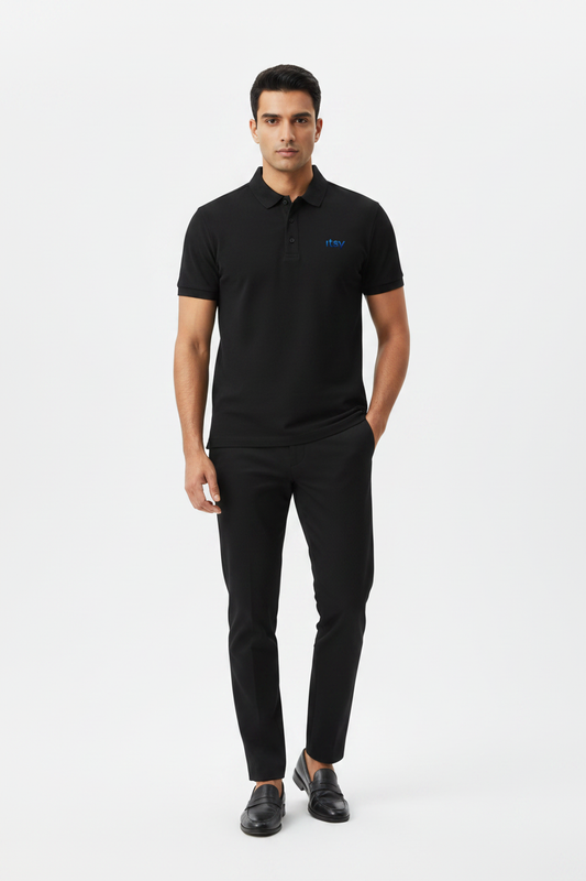 ITSY Polo T-Shirt - Black - Male model, studio shot, full body