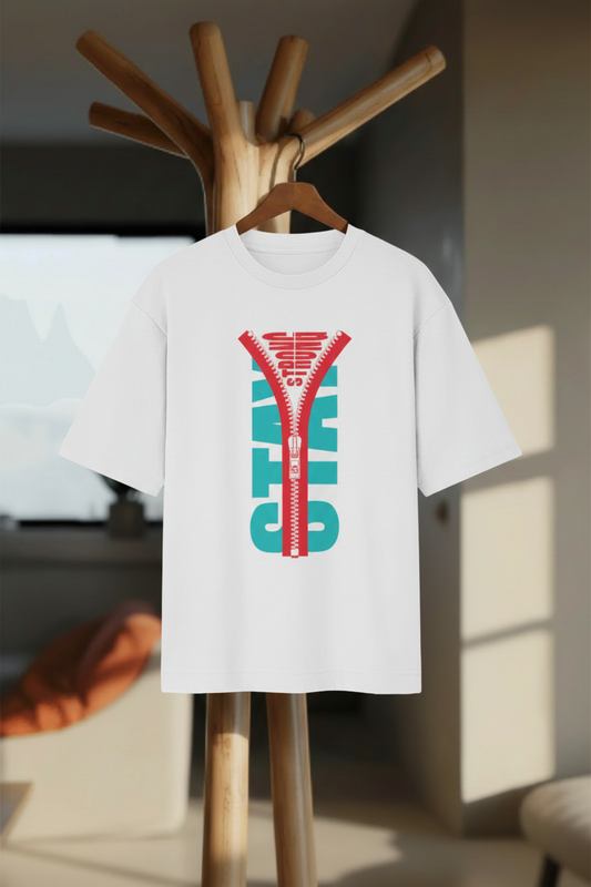 STAY STRONG Zip Graphic Oversized Standard T-Shirt - Hanger Mockup