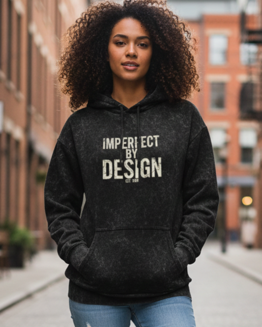 Imperfect By Design Acid Washed Hoodie oversized fit acid washed cotton fabric heavyweight fabric detail view by HAViT Apparel