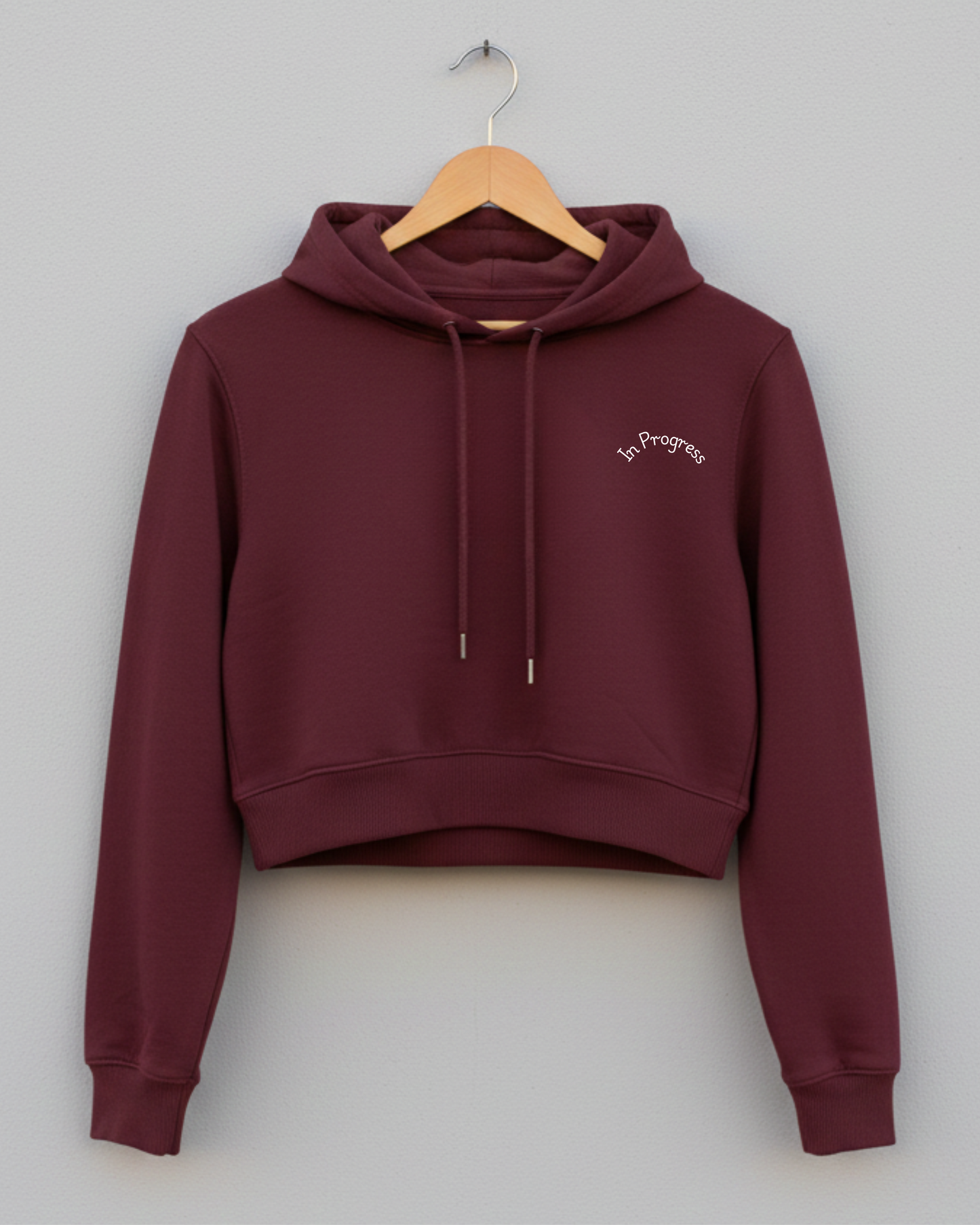 Left Pocket Curve Print Crop Hoodie – In Progress Edition hoodie cotton fabric heavyweight fabric printed design detail view by HAViT Apparel
