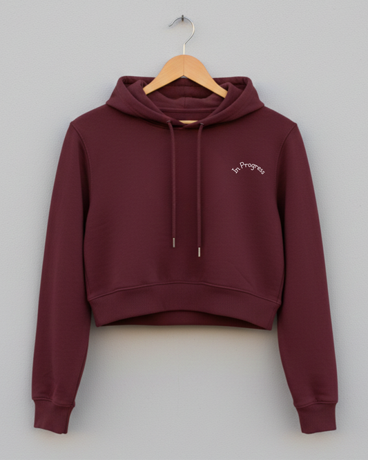 Left Pocket Curve Print Crop Hoodie – In Progress Edition hoodie cotton fabric heavyweight fabric printed design detail view by HAViT Apparel