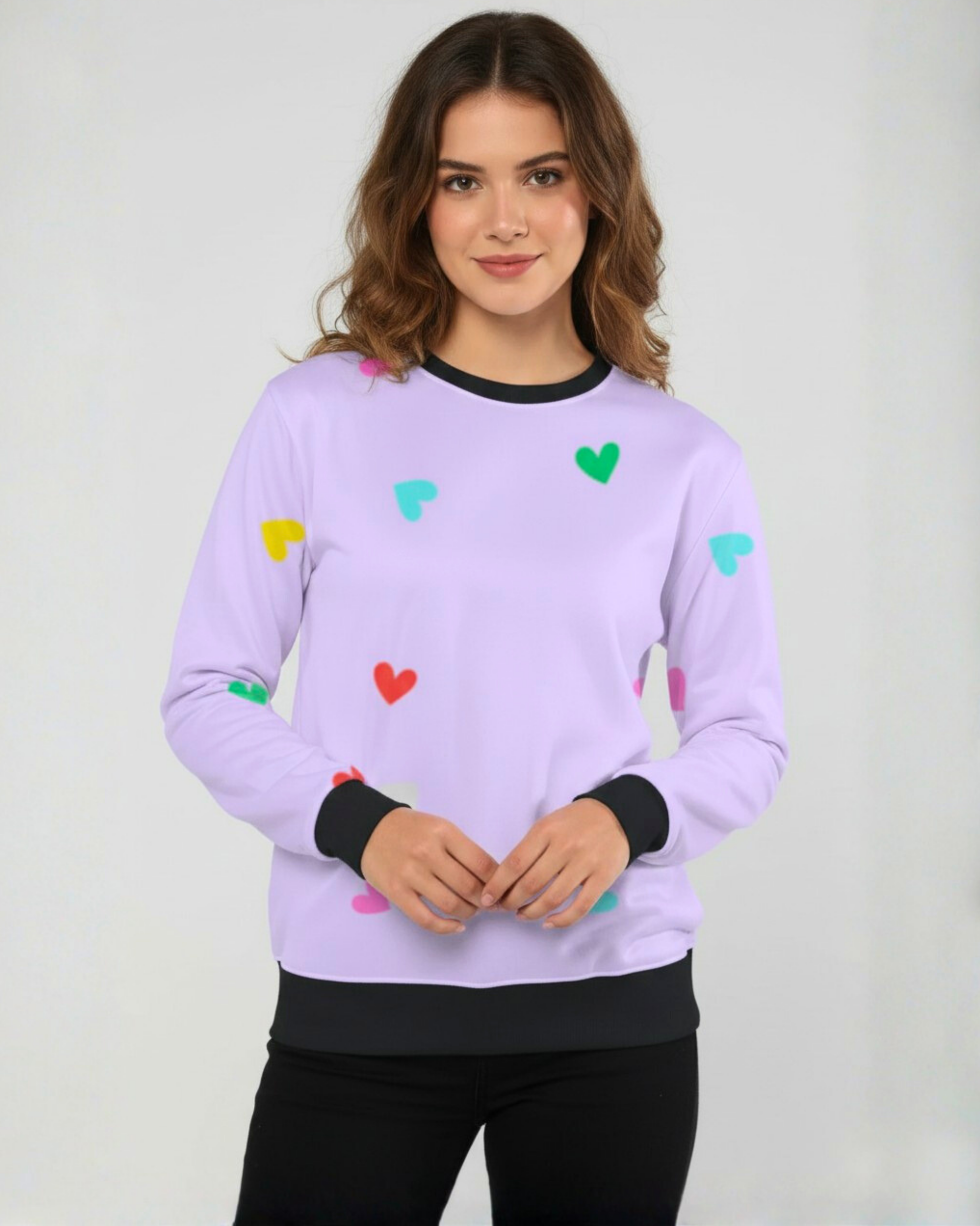 Cute Hearts Pattern Women's Sweatshirt sweatshirt regular fit heavyweight fabric printed design detail view by HAViT Apparel