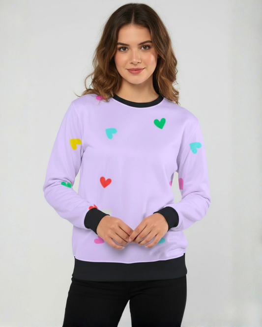 Cute Hearts Pattern Women's Sweatshirt sweatshirt regular fit heavyweight fabric printed design detail view by HAViT Apparel