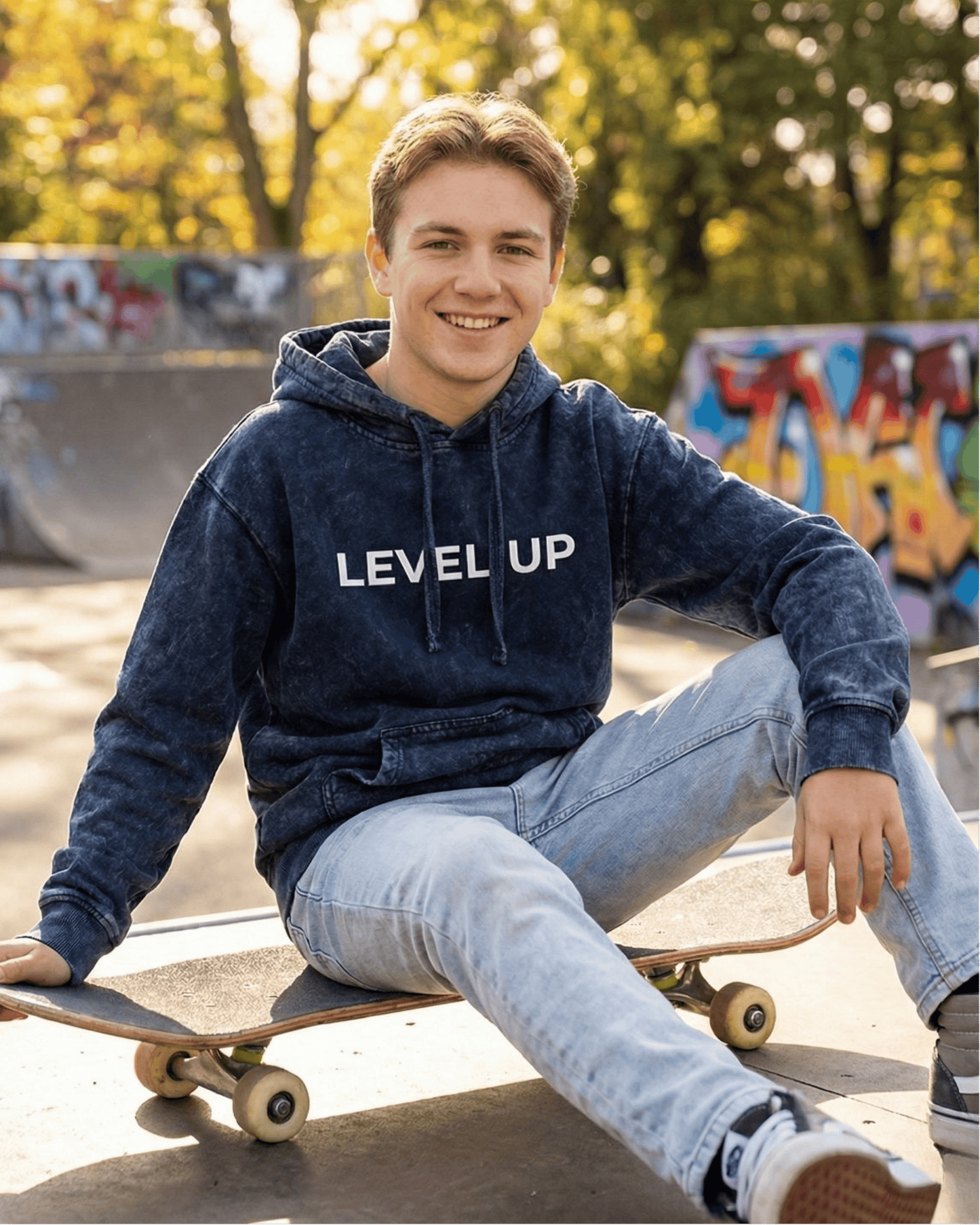 Level Up- Stone Washed Streetwear Hoodie hoodie acid washed cotton fabric heavyweight fabric detail view by HAViT Apparel