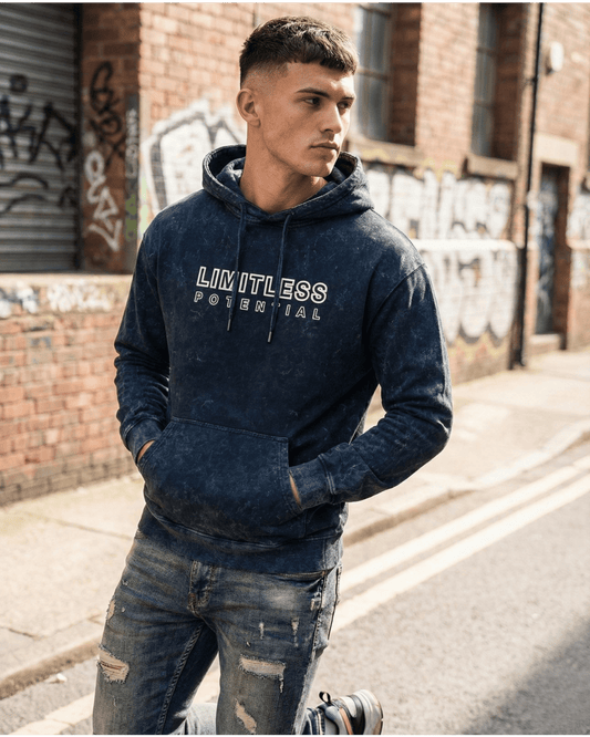 Classic Acid Wash Cotton Men's Hoodie hoodie oversized fit acid washed heavyweight fabric detail view by HAViT Apparel