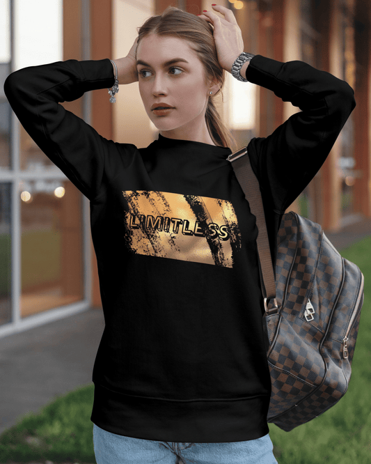 Limitless Graphic Women’s Sweatshirt – Brush Paint Edition sweatshirt regular fit cotton fabric heavyweight fabric printed design detail view by HAViT Apparel
