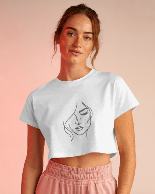Minimal One-Line Face Crop Tee cotton fabric heavyweight fabric detail view by HAViT Apparel