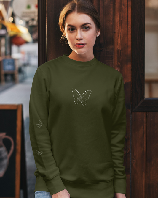 Aesthetic Butterfly Print Women’s Sweatshirt sweatshirt regular fit cotton fabric heavyweight fabric graphic print printed design detail view by HAViT Apparel