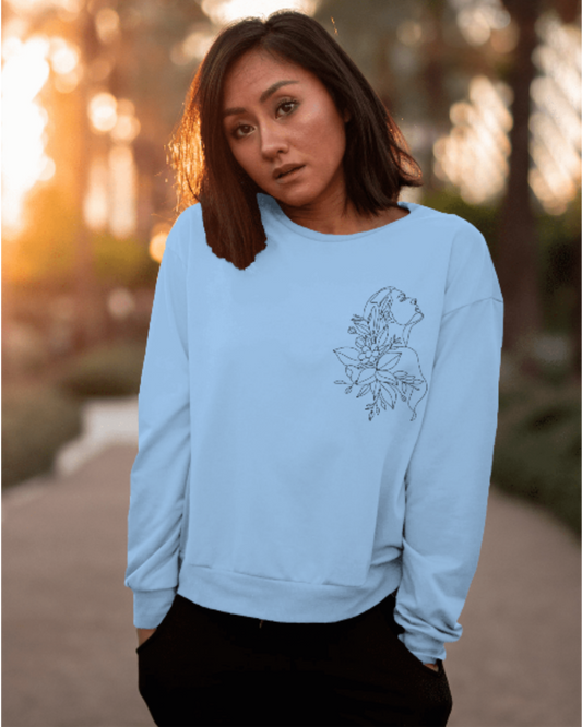 Aesthetic Line Art Women’s Sweatshirt – Floral Outline Design Dark Edition sweatshirt regular fit cotton fabric heavyweight fabric detail view by HAViT Apparel