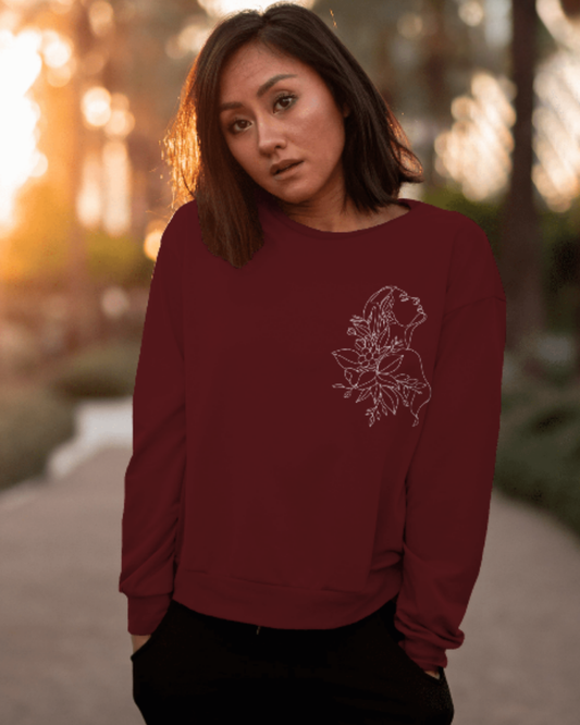 Aesthetic Line Art Women’s Sweatshirt – Floral Outline Design sweatshirt regular fit cotton fabric heavyweight fabric detail view by HAViT Apparel