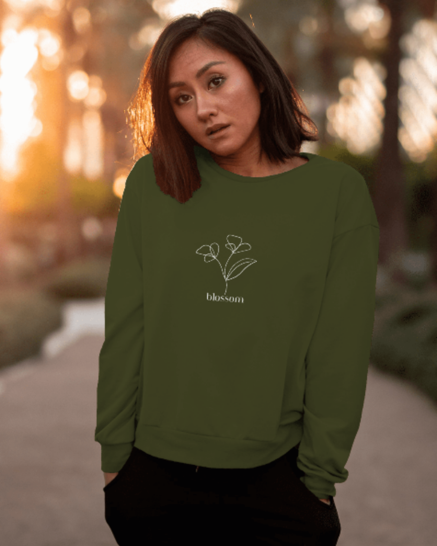Women’s Regular Fit Sweatshirt with Blossom Floral Graphic sweatshirt regular fit cotton fabric heavyweight fabric printed design detail view by HAViT Apparel