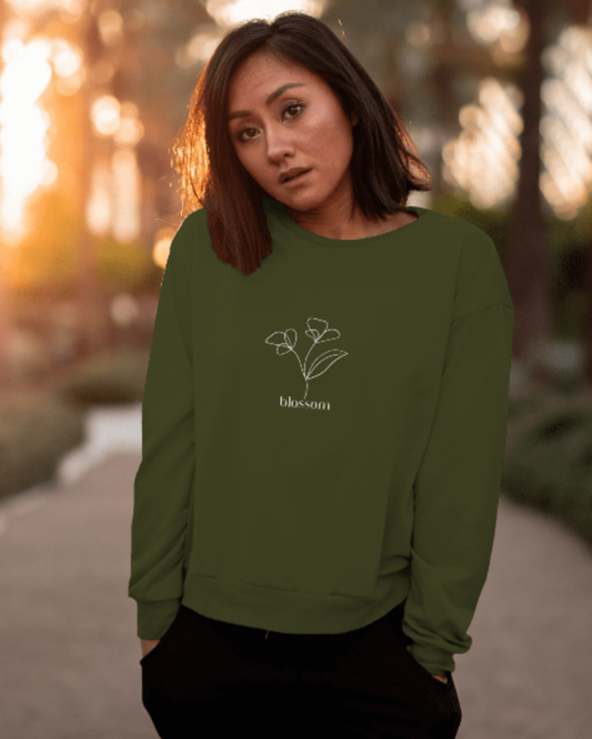 Women’s Regular Fit Sweatshirt with Blossom Floral Graphic sweatshirt regular fit cotton fabric heavyweight fabric printed design detail view by HAViT Apparel