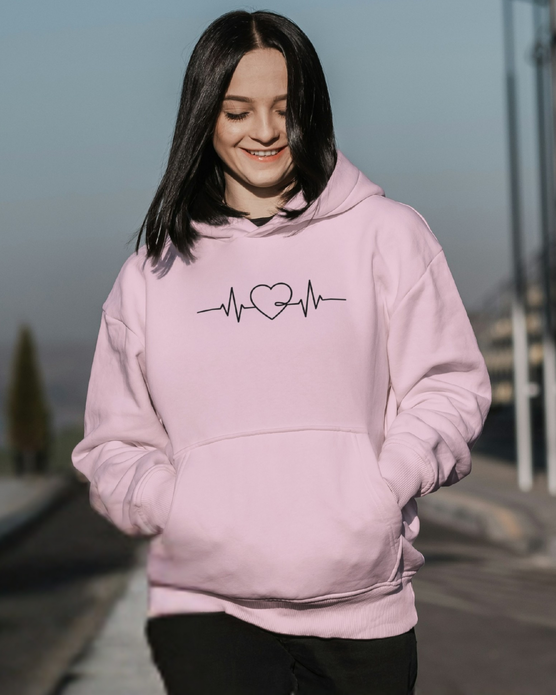 Love Pulse Oversized Hoodie hoodie oversized fit cotton fabric heavyweight fabric graphic print detail view by HAViT Apparel