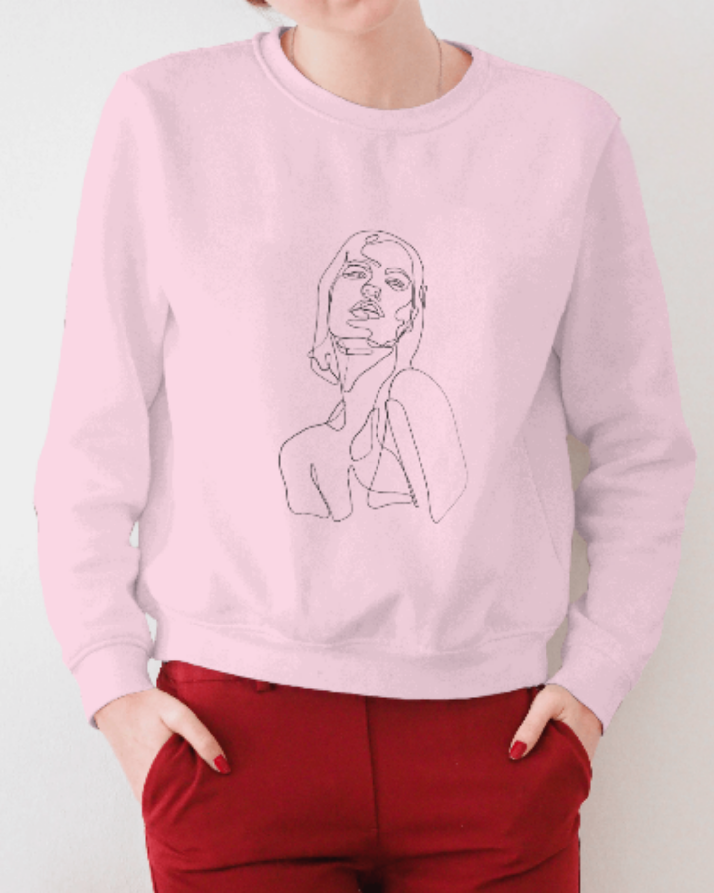 Women’s Regular Fit Sweatshirt with Abstract Line Art Dark Edition Print sweatshirt regular fit cotton fabric heavyweight fabric printed design detail view by HAViT Apparel