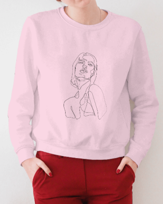 Women’s Regular Fit Sweatshirt with Abstract Line Art Dark Edition Print sweatshirt regular fit cotton fabric heavyweight fabric printed design detail view by HAViT Apparel