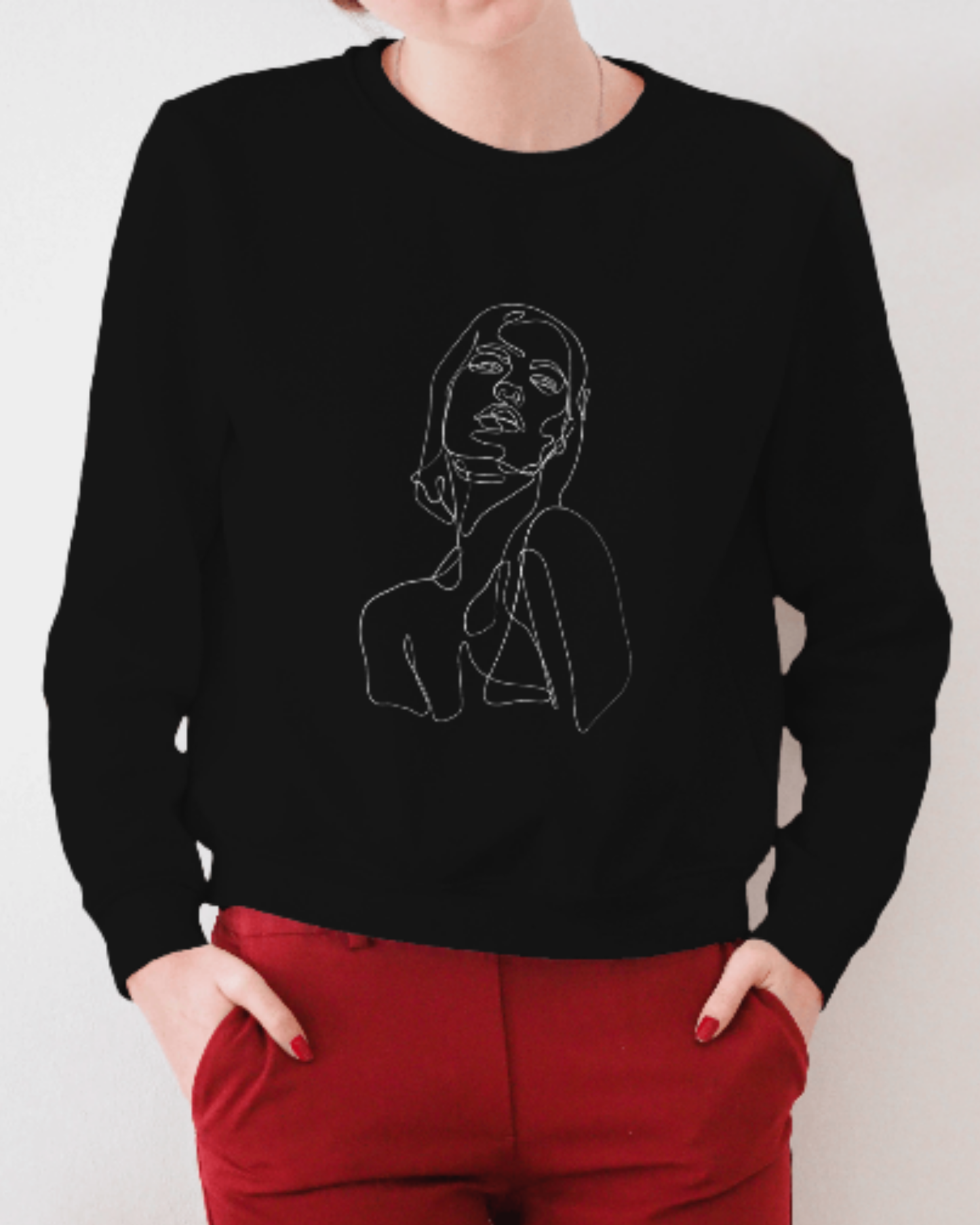 Women’s Regular Fit Sweatshirt with Abstract Line Art Print sweatshirt regular fit cotton fabric heavyweight fabric printed design detail view by HAViT Apparel