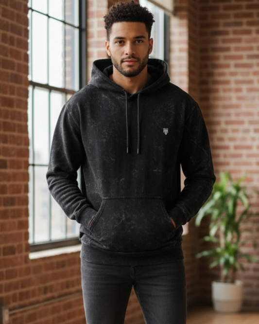 Obsidian Black Men's Acid Washed Hoodie