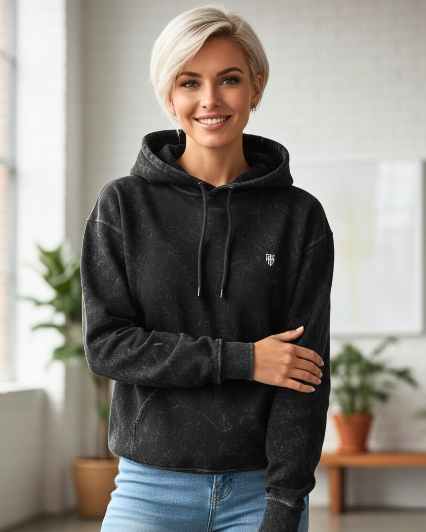 Obsidian Black Women's Acid Washed Hoodie