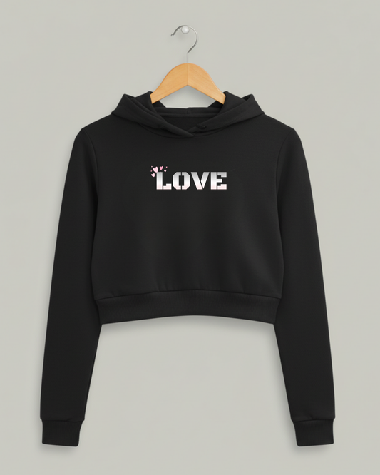 LOVE Edit – Women’s Cropped Hoodie hoodie cotton fabric heavyweight fabric printed design detail view by HAViT Apparel