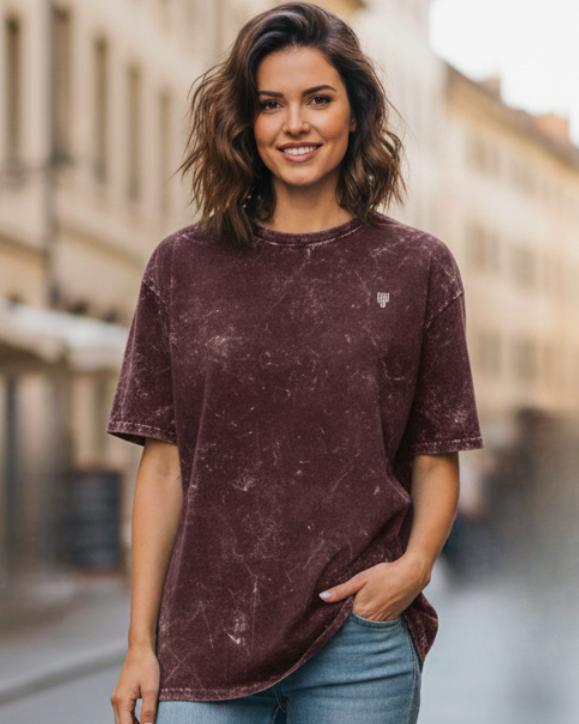 Maroon Acid Washed Oversized Tee t-shirt oversized fit acid washed cotton fabric heavyweight fabric detail view by HAViT Apparel