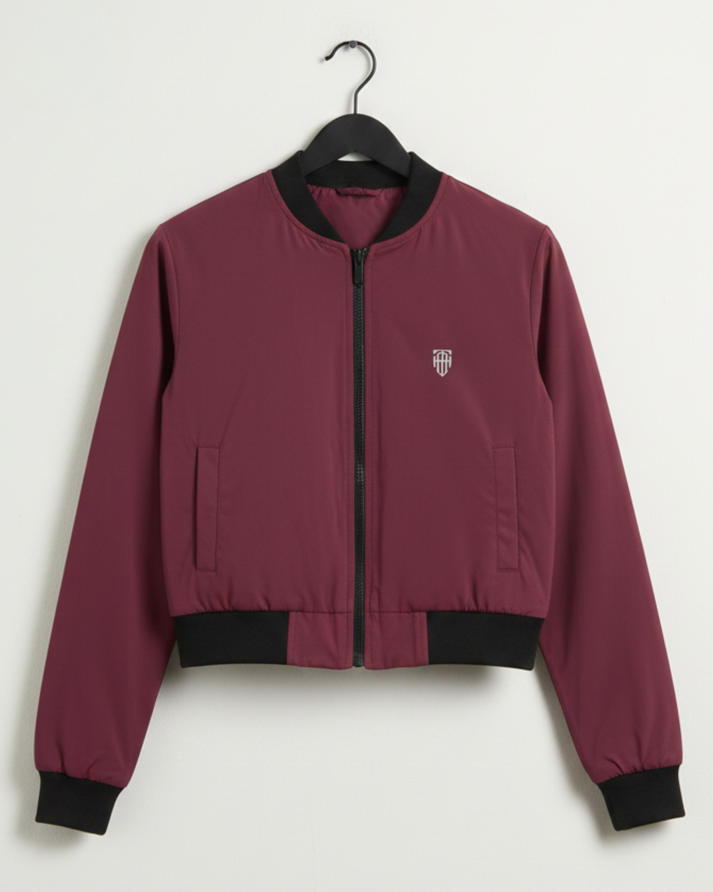 Crimson Burgundy Women’s Bomber Jacket jacket regular fit heavyweight fabric printed design detail view by HAViT Apparel
