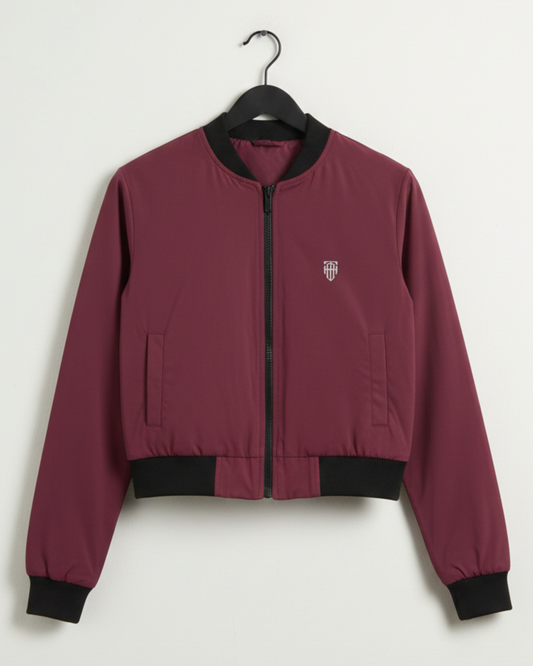 Crimson Burgundy Women’s Bomber Jacket jacket regular fit heavyweight fabric printed design detail view by HAViT Apparel