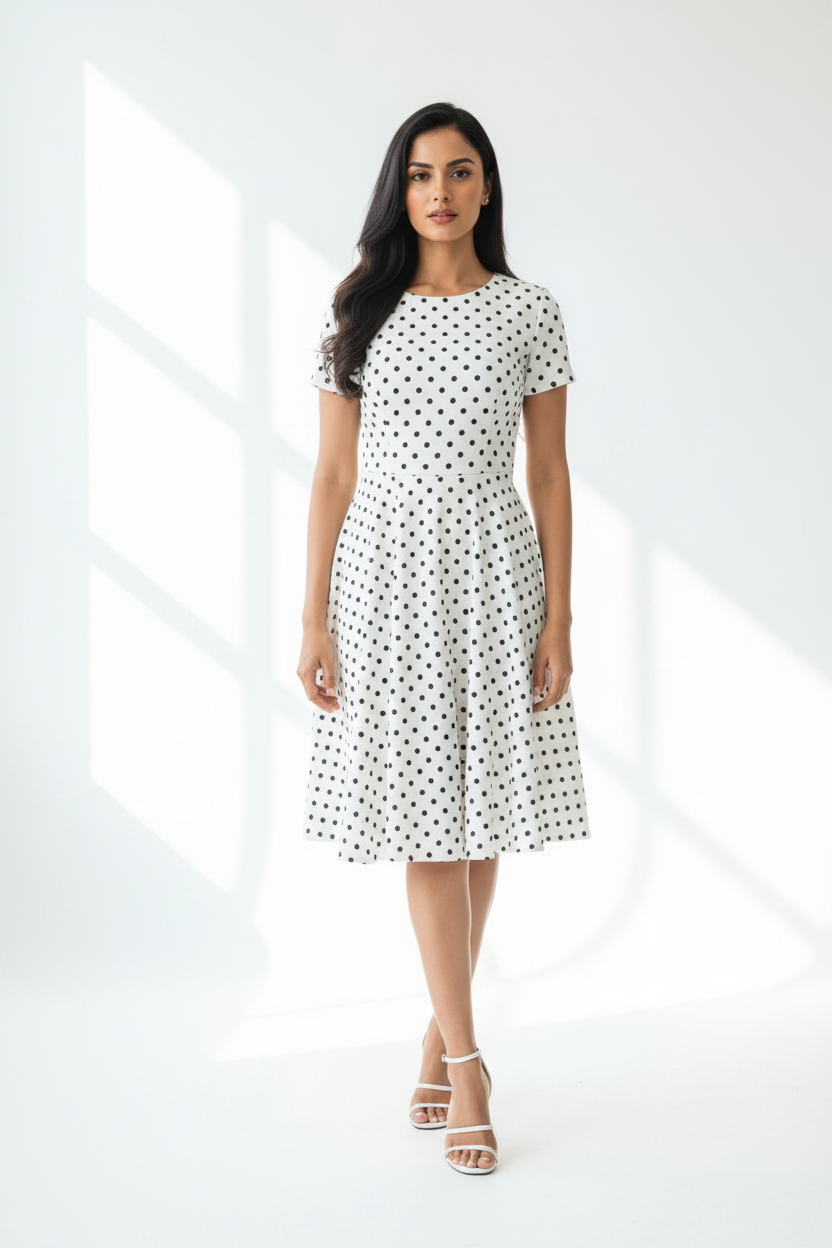 Midnight Dot A-Line Dress – Full Body with Shoes