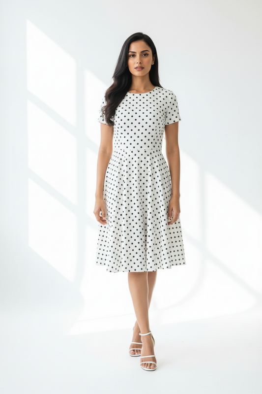 Midnight Dot A-Line Dress – Full Body with Shoes