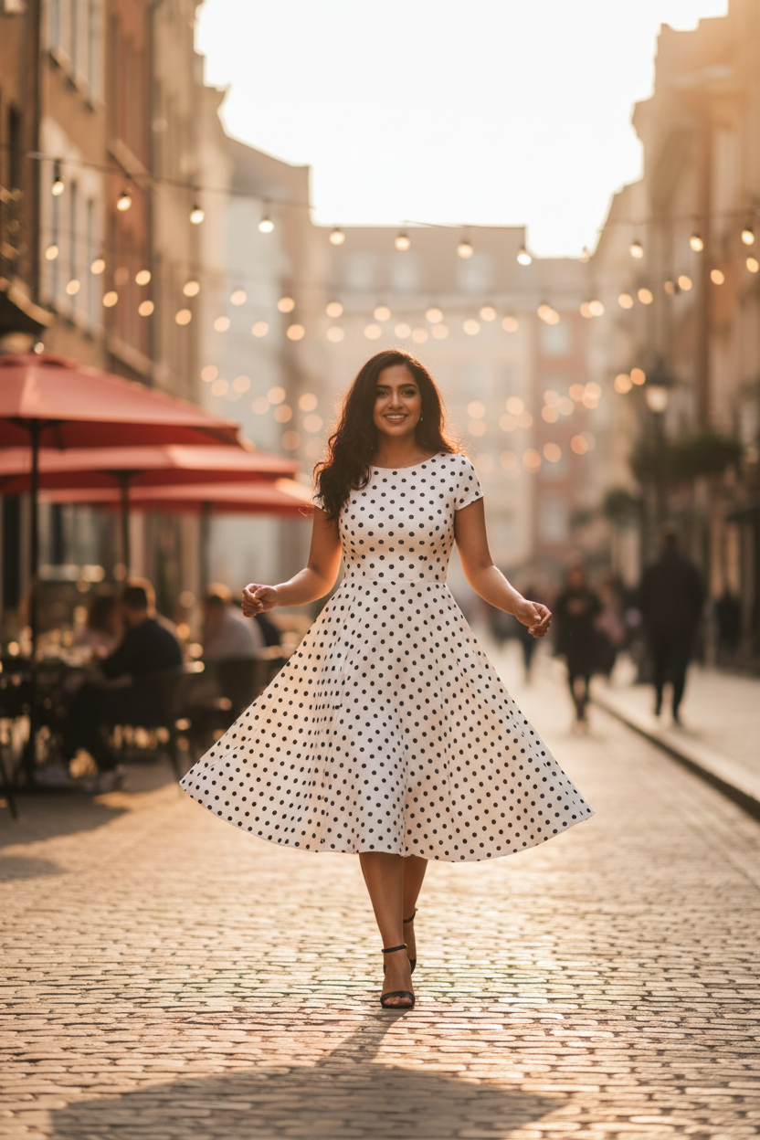Midnight Dot A-Line Dress – Lifestyle Mockup