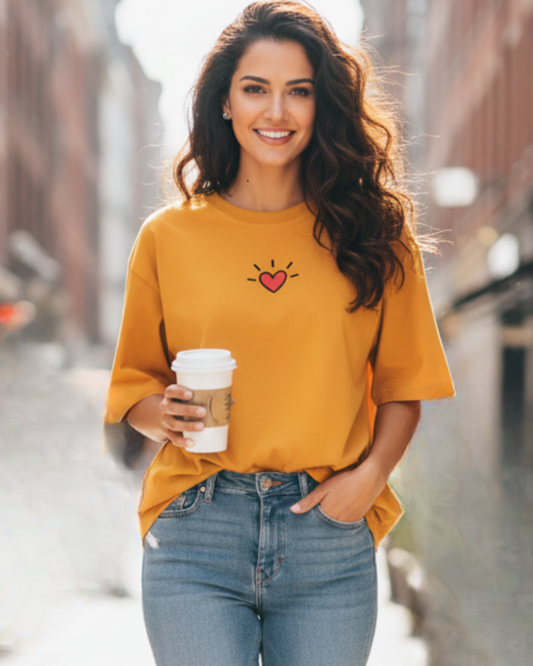 Pure Heart Embroidered Oversized Tee t-shirt oversized fit cotton fabric heavyweight fabric embroidered design detail view by HAViT Apparel