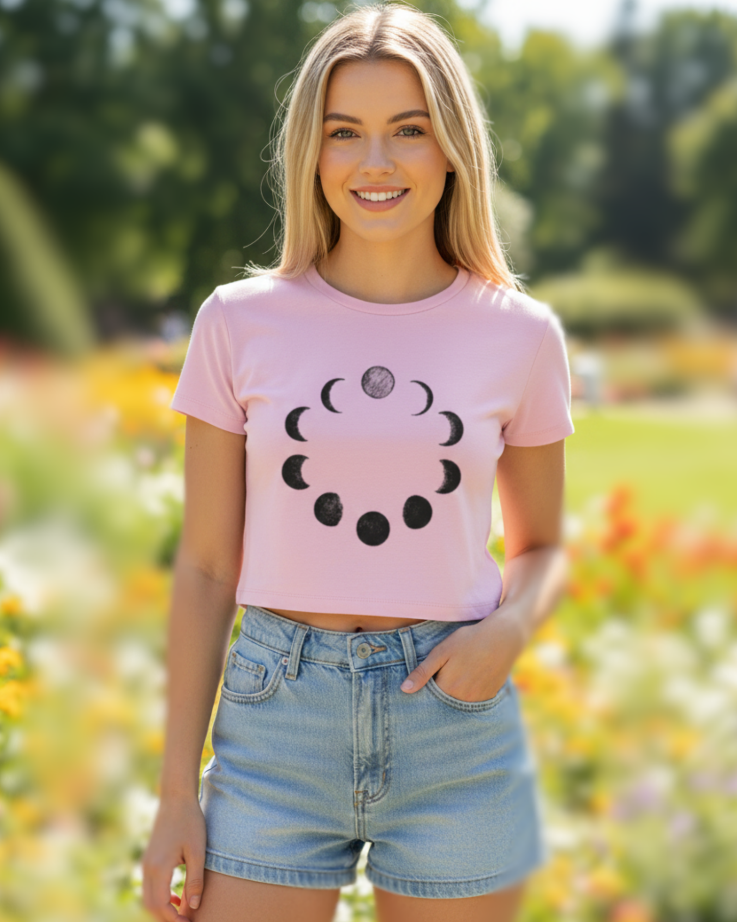 Celestial Moon Phases Baby Tee cotton fabric heavyweight fabric detail view by HAViT Apparel