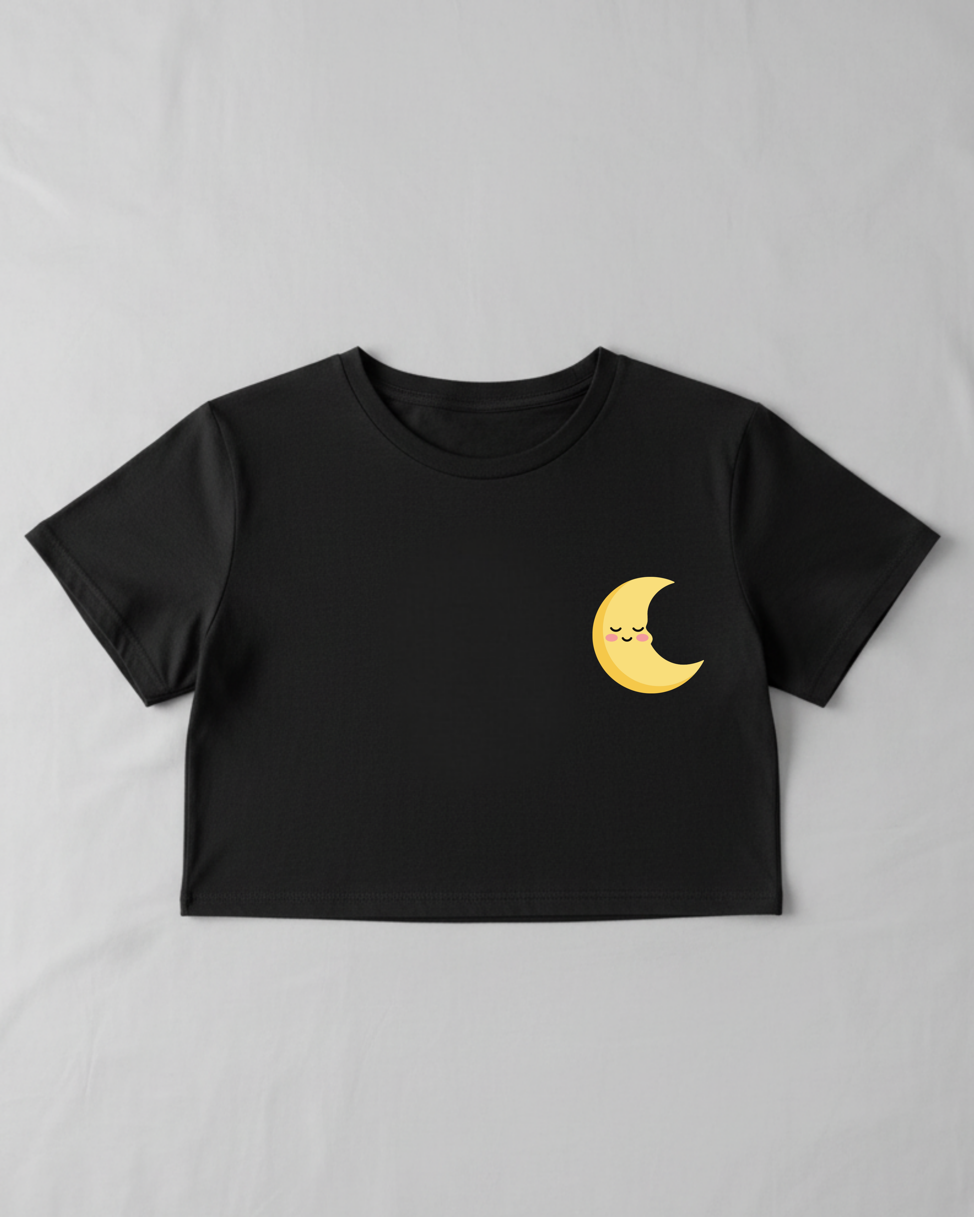 Moon Smiley Crop Top cotton fabric heavyweight fabric detail view by HAViT Apparel