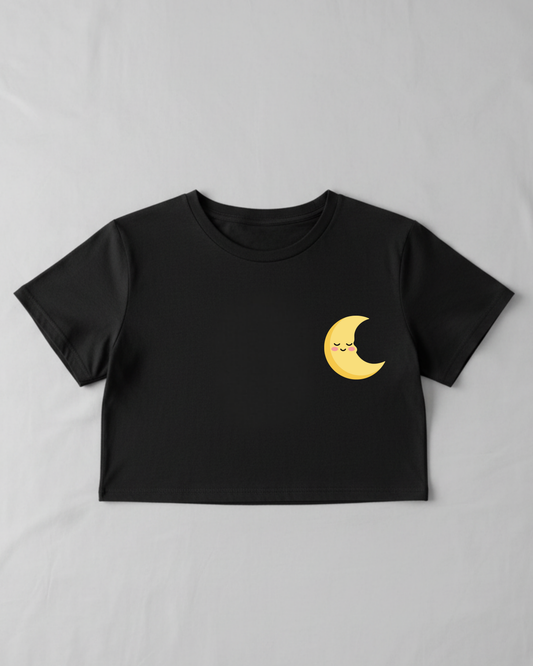 Moon Smiley Crop Top cotton fabric heavyweight fabric detail view by HAViT Apparel