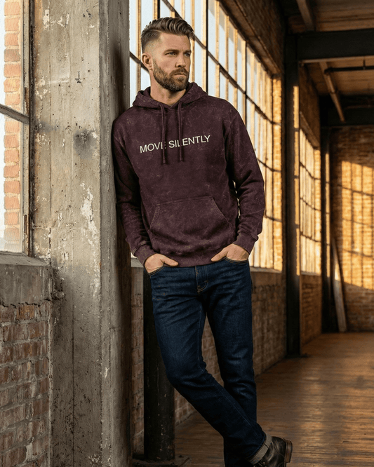 Move Silently- Men's Elite Acid Wash Heavyweight Hoodie hoodie acid washed cotton fabric heavyweight fabric detail view by HAViT Apparel