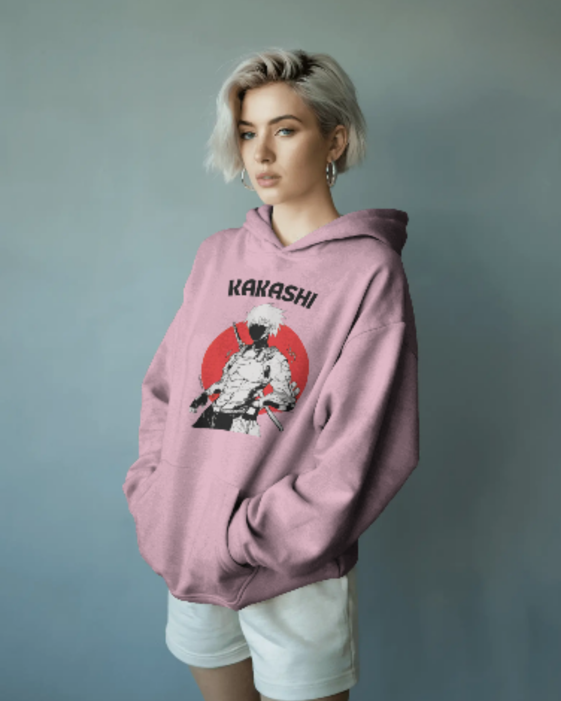 Anime Oversized Hoodie hoodie oversized fit cotton fabric heavyweight fabric graphic print printed design anime inspired design detail view by HAViT Apparel