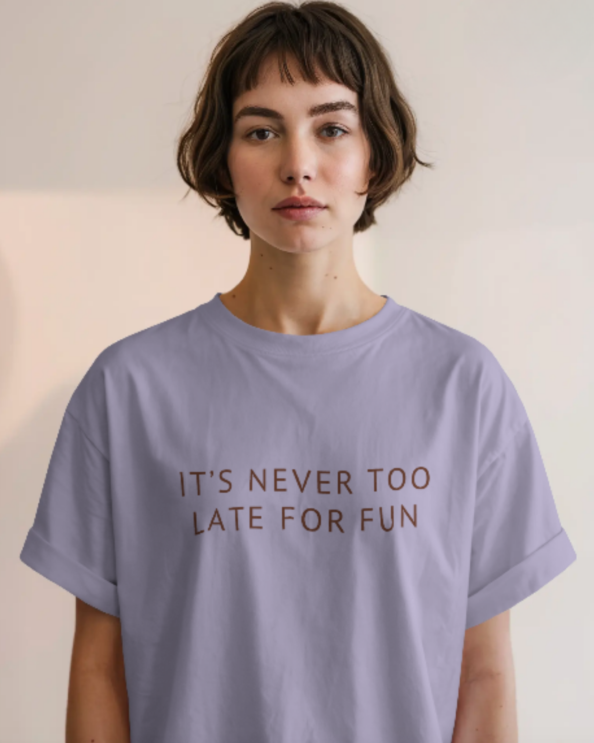 Never Too Late Oversized Statement Tee t-shirt oversized fit cotton fabric heavyweight fabric printed design detail view by HAViT Apparel