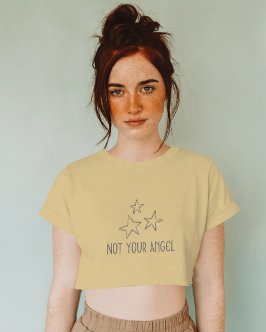 Not Your Angel Crop Top cotton fabric heavyweight fabric detail view by HAViT Apparel