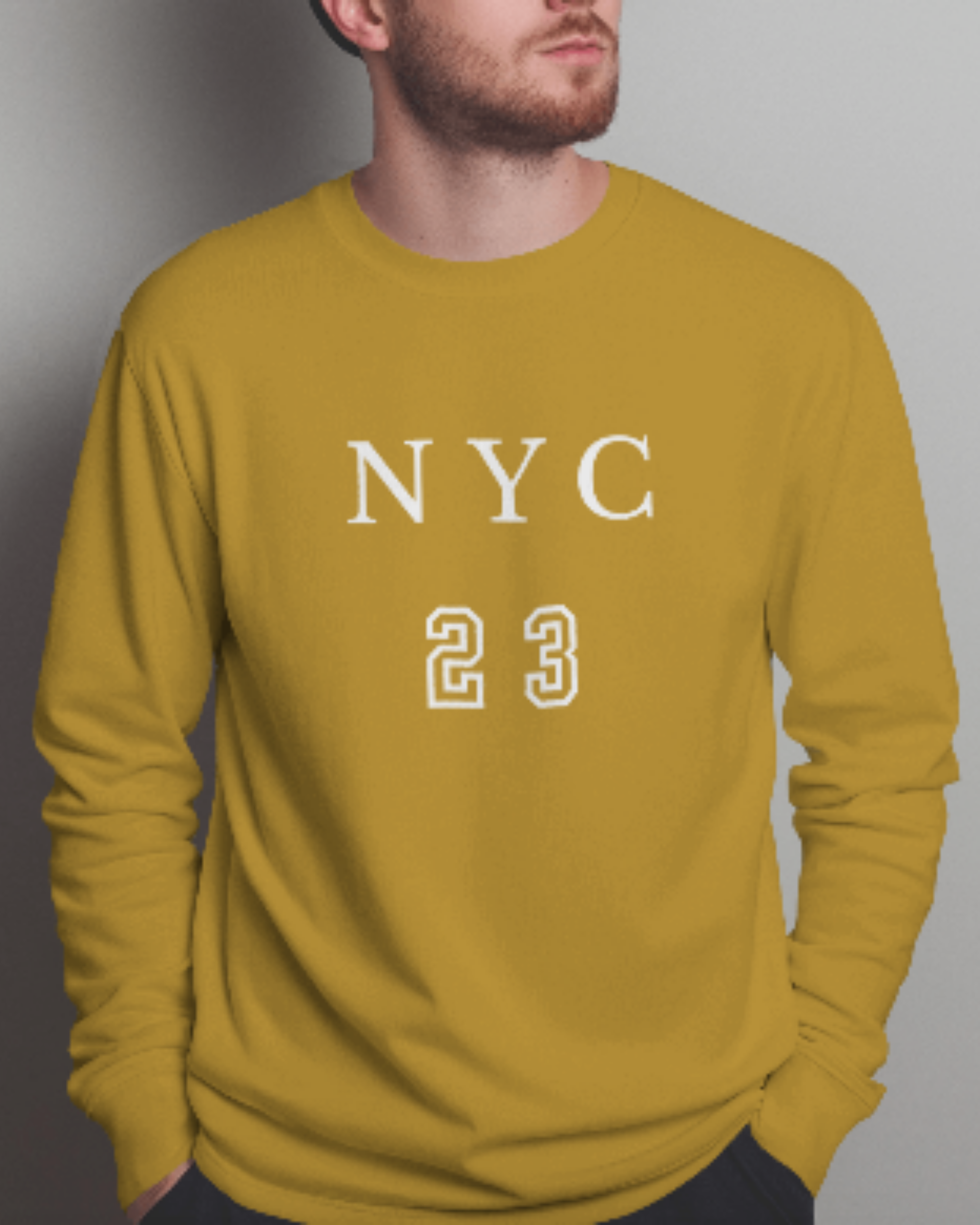 Men’s NYC23 Printed Sweatshirt sweatshirt regular fit cotton fabric heavyweight fabric graphic print printed design detail view by HAViT Apparel