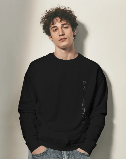Patience Mode Oversized Sweatshirt sweatshirt oversized fit cotton fabric heavyweight fabric printed design detail view by HAViT Apparel