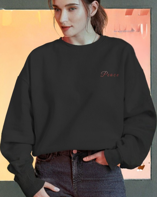Minimal Peace Oversized Sweatshirt sweatshirt oversized fit cotton fabric heavyweight fabric printed design detail view by HAViT Apparel